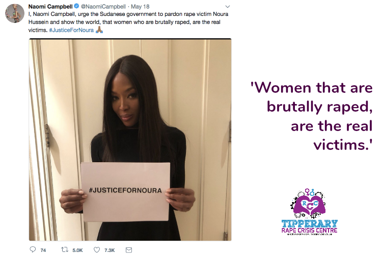 Naomi Campbell supporting the Noura Hussein campaign